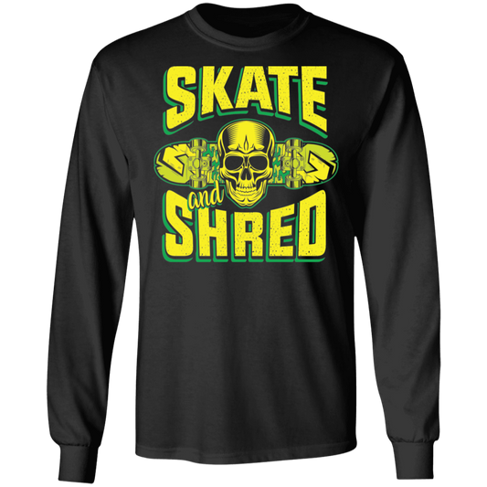 Skate and Shred Skateboarding Skull Long Sleeve T-Shirt