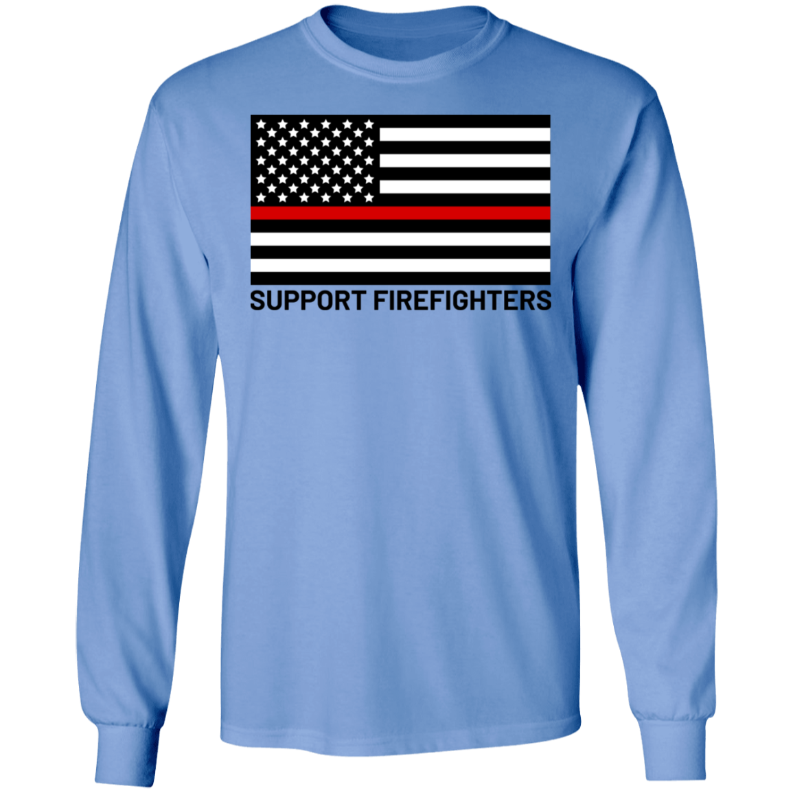 Support Firefighters Red Line American Flag Long Sleeve T-Shirt