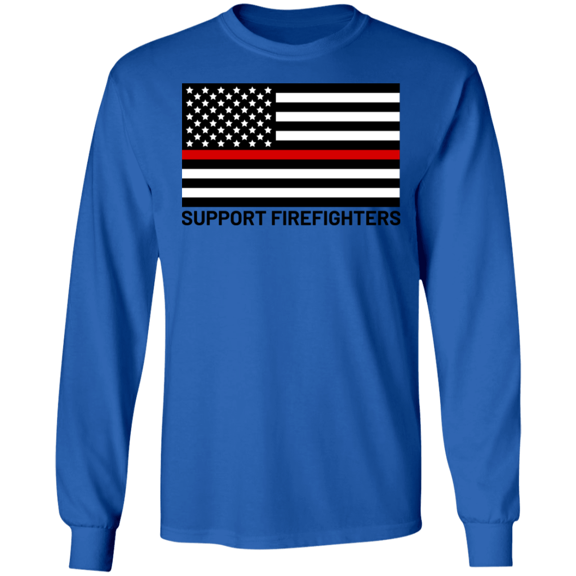 Support Firefighters Red Line American Flag Long Sleeve T-Shirt