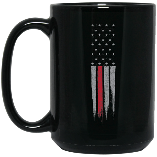 Wheel Spin Addict 15 oz Mug, Firefighter Thin Red Line American Flag Black Mug