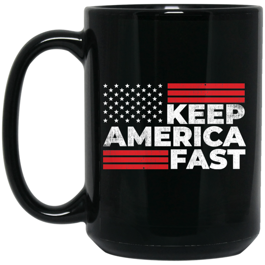 Wheel Spin Addict 15 oz Mug, Keep America Fast American Flag Black Mug