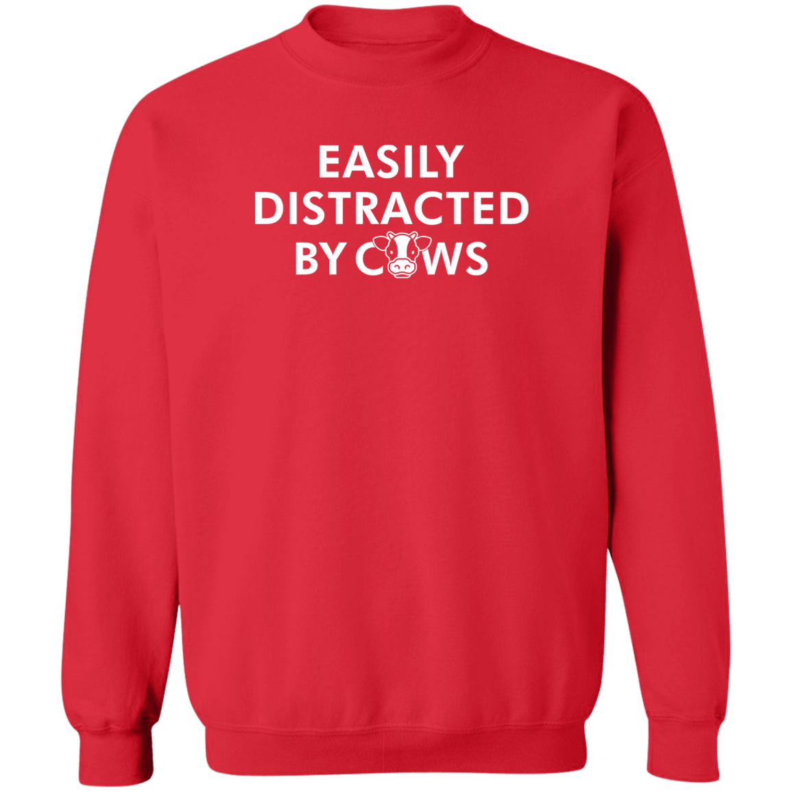 Easily Distracted By Cows Funny Farming Crewneck Sweatshirt