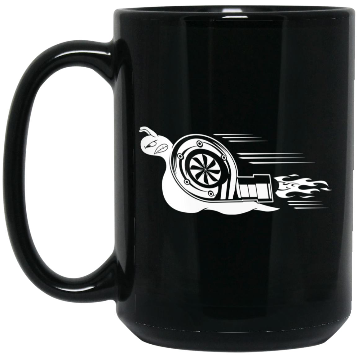 Wheel Spin Addict 15 oz Mug, Turbo Snail Boosted Racing Black Mug