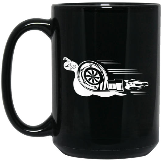 Wheel Spin Addict 15 oz Mug, Turbo Snail Boosted Racing Black Mug