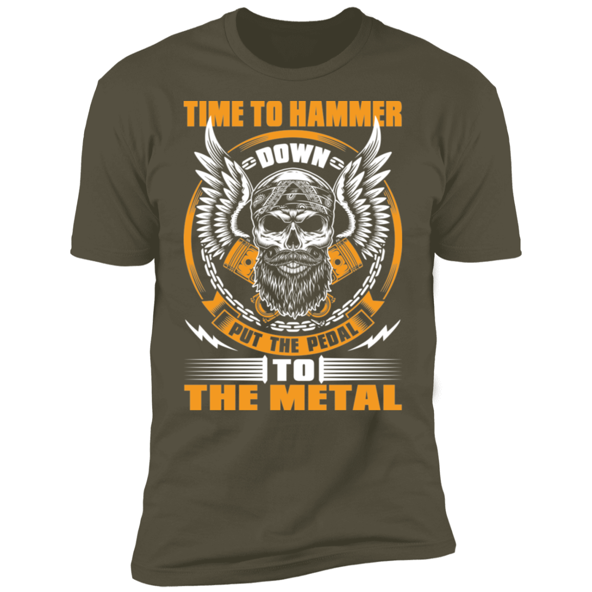 Hammer Down Pedal to the Metal Bearded Piston Skull Premium Short Sleeve T-Shirt