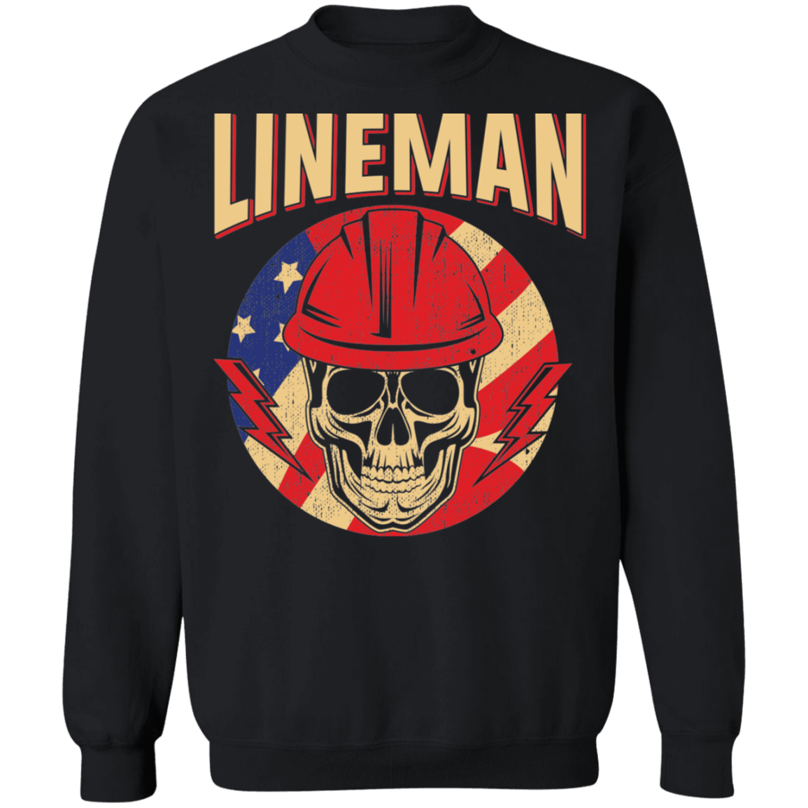Lineman American Flag Skull Crewneck Sweatshirt