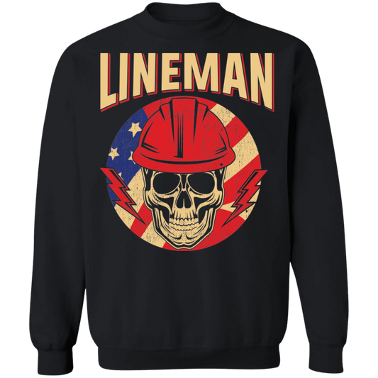 Lineman American Flag Skull Crewneck Sweatshirt