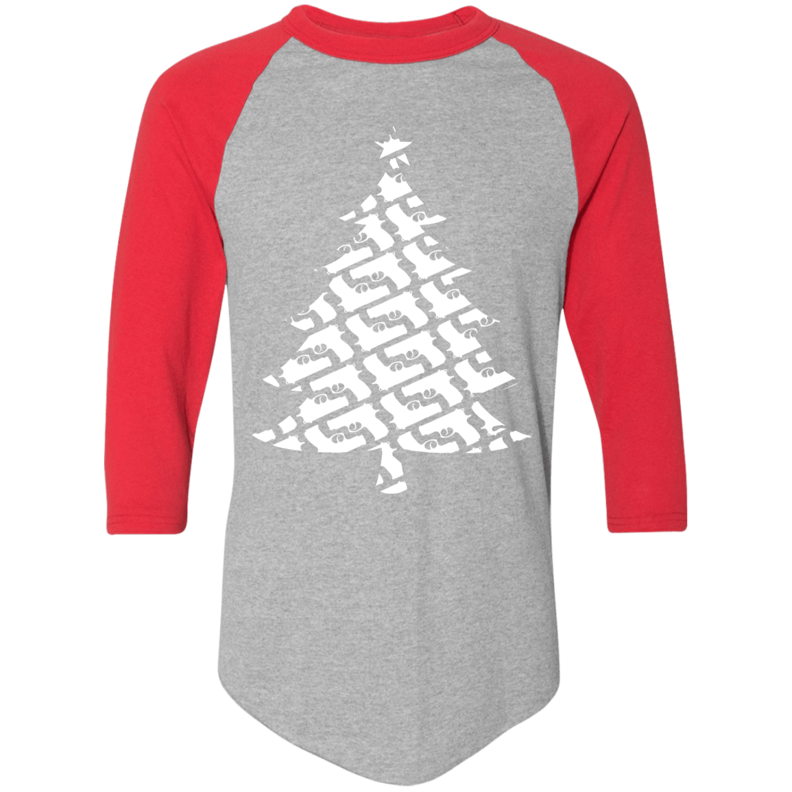 Handgun Pistol Firearm Christmas Tree Ugly Christmas Baseball Raglan T-Shirt