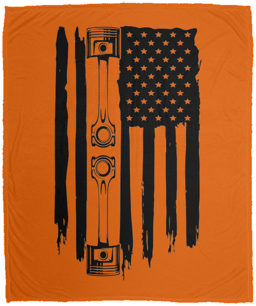 American Flag Piston Automotive Mechanic Fleece Blanket - 50x60
