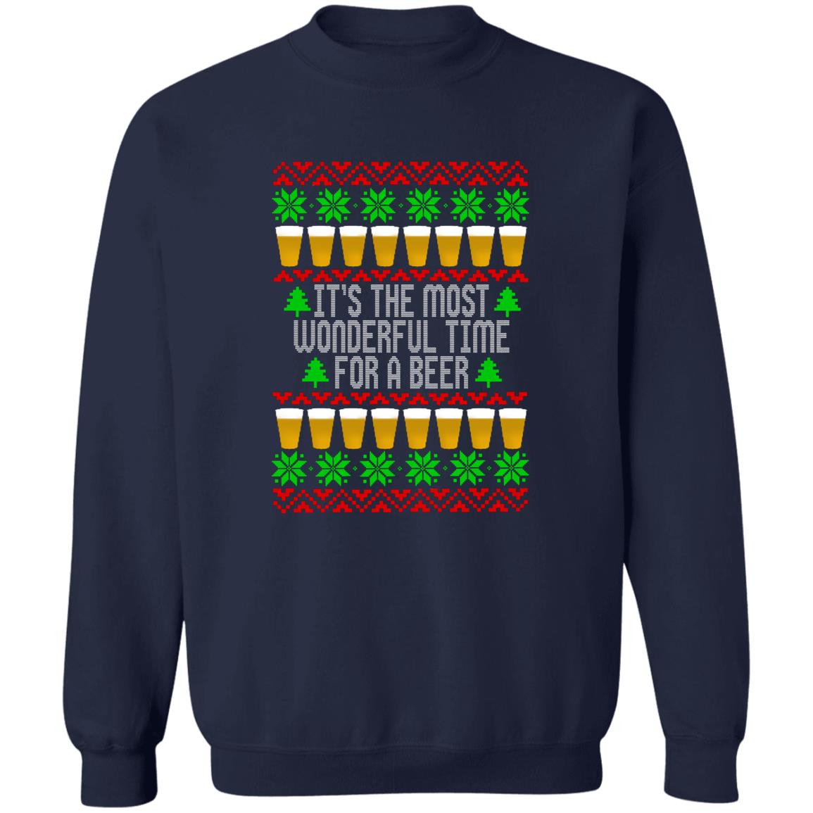 It's The Most Wonderful Time For A Beer Funny Christmas Crewneck Sweatshirt