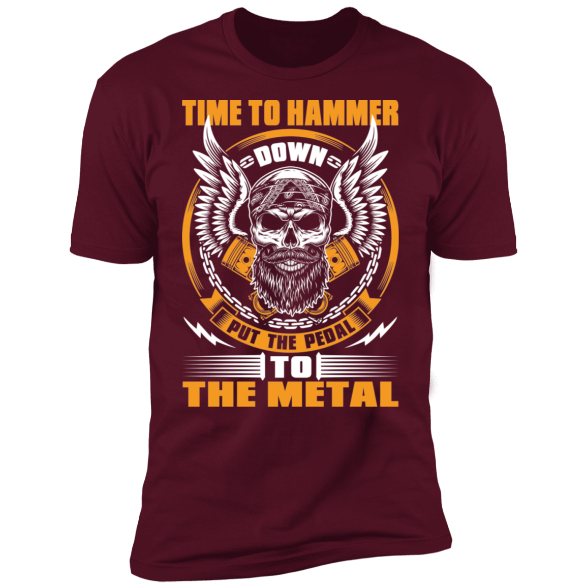 Hammer Down Pedal to the Metal Bearded Piston Skull Premium Short Sleeve T-Shirt