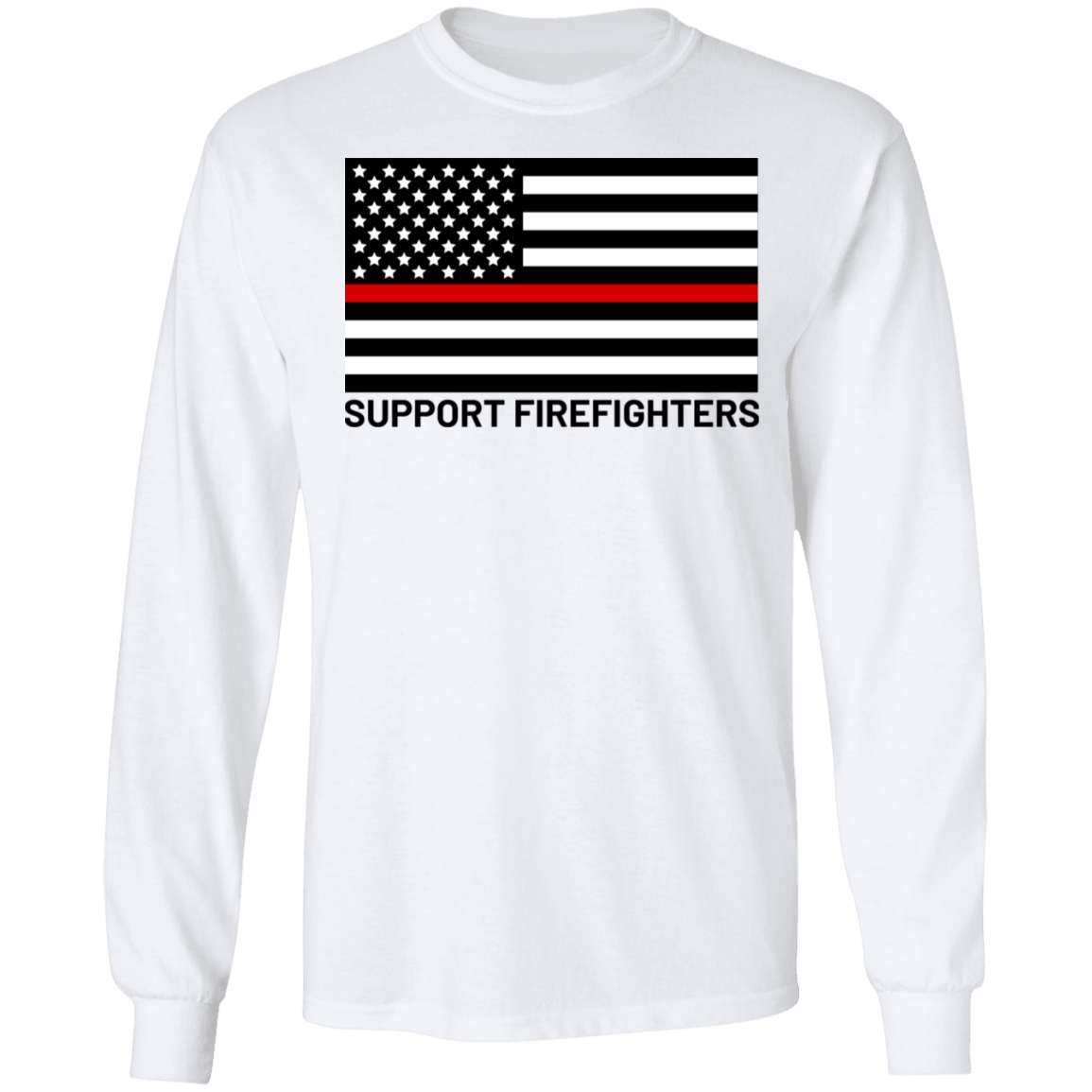 Support Firefighters Red Line American Flag Long Sleeve T-Shirt