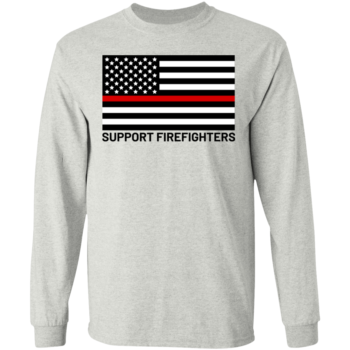 Support Firefighters Red Line American Flag Long Sleeve T-Shirt