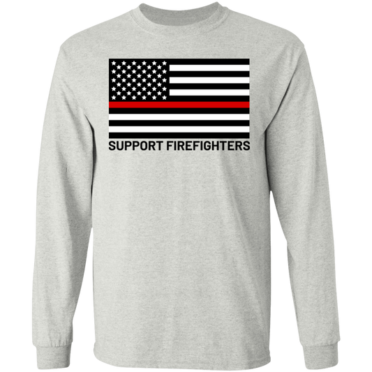 Support Firefighters Red Line American Flag Long Sleeve T-Shirt