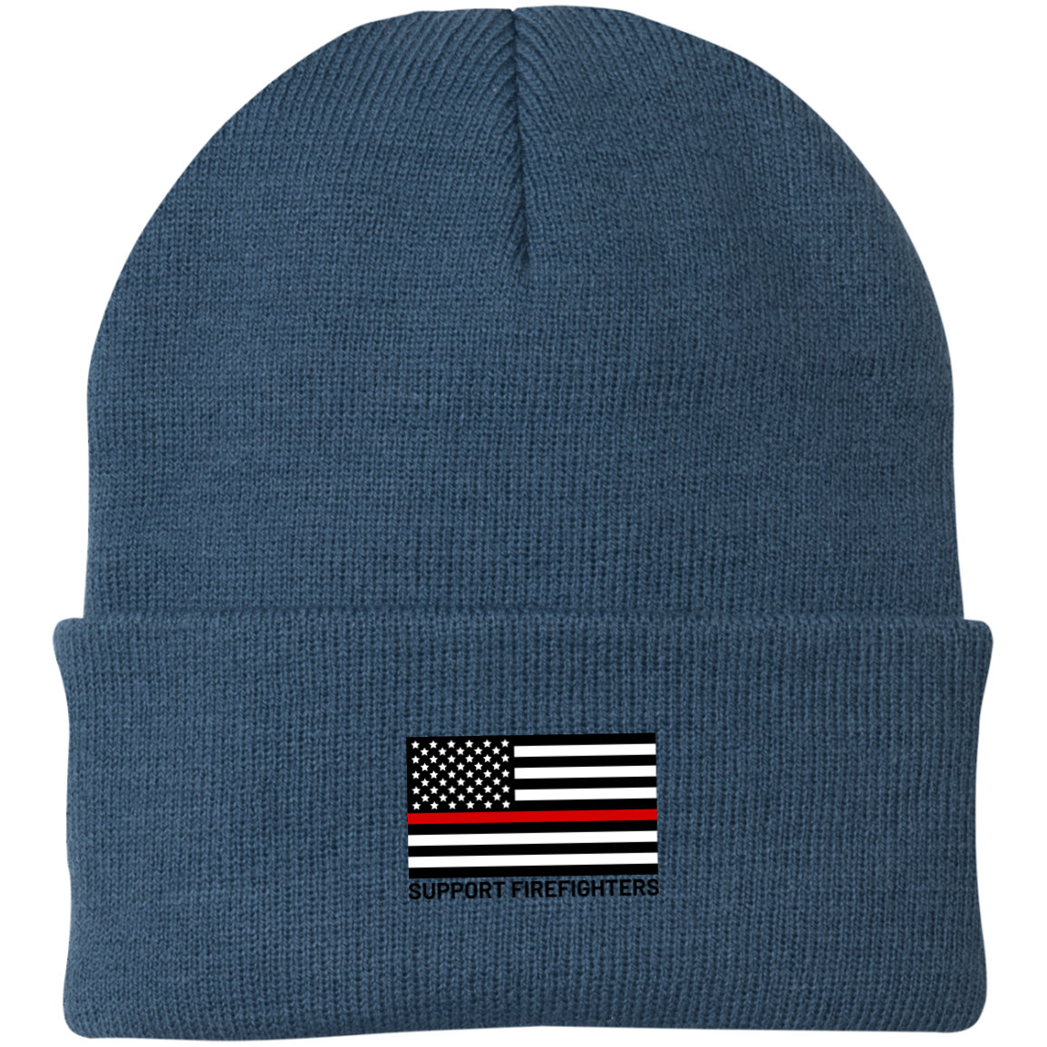 Support Firefighters Red Line American Flag Beanie Cap