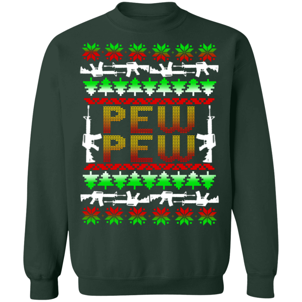 Pew Pew Rifle Firearm Freedom Patriot Ugly Christmas Crewneck Sweatshirt