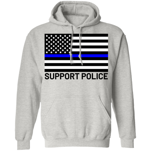 Support Police Blue Line American Flag Pullover Hoodie