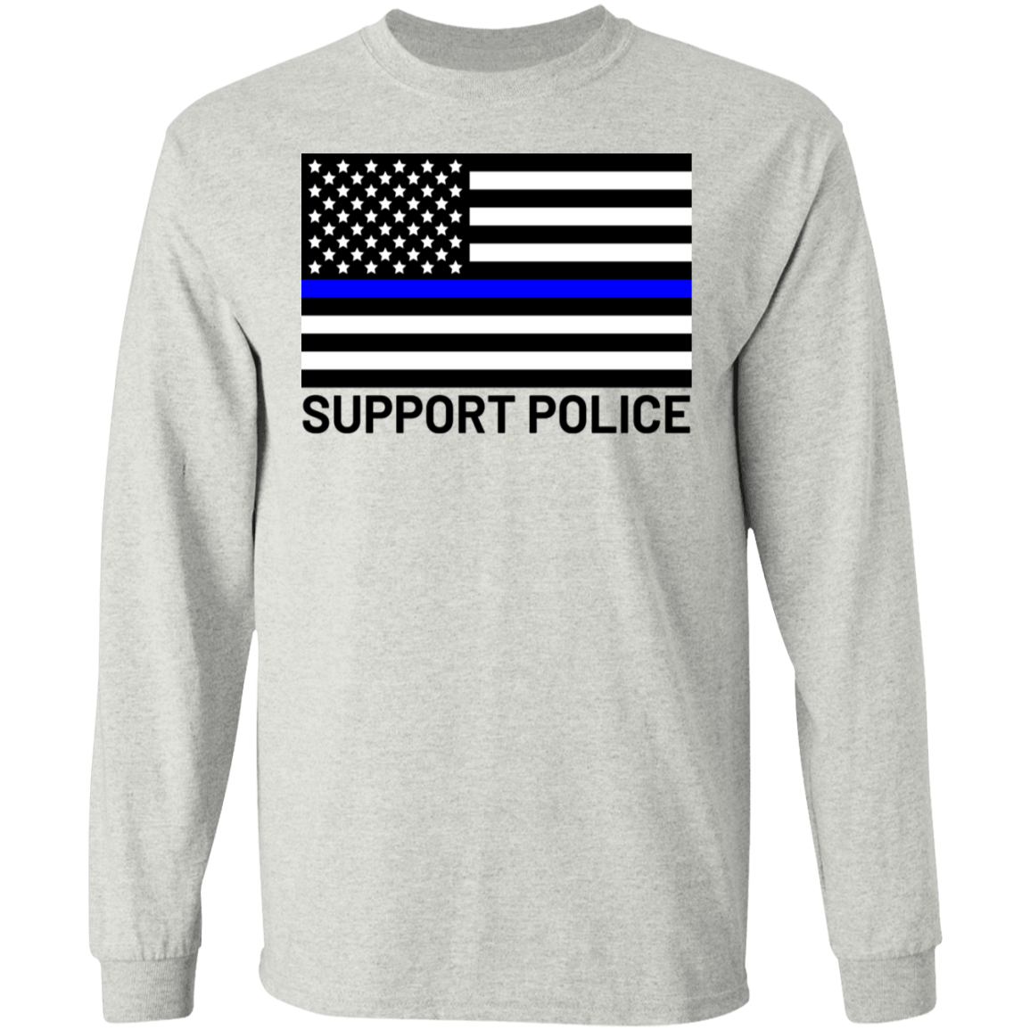 Support Police Blue Line American Flag Long Sleeve T-Shirt