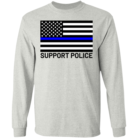 Support Police Blue Line American Flag Long Sleeve T-Shirt