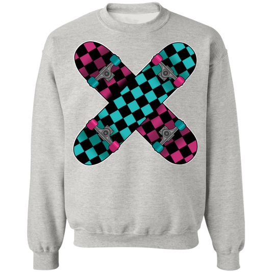 Retro 80's Checkered Skateboards Skateboarding Crewneck Sweatshirt