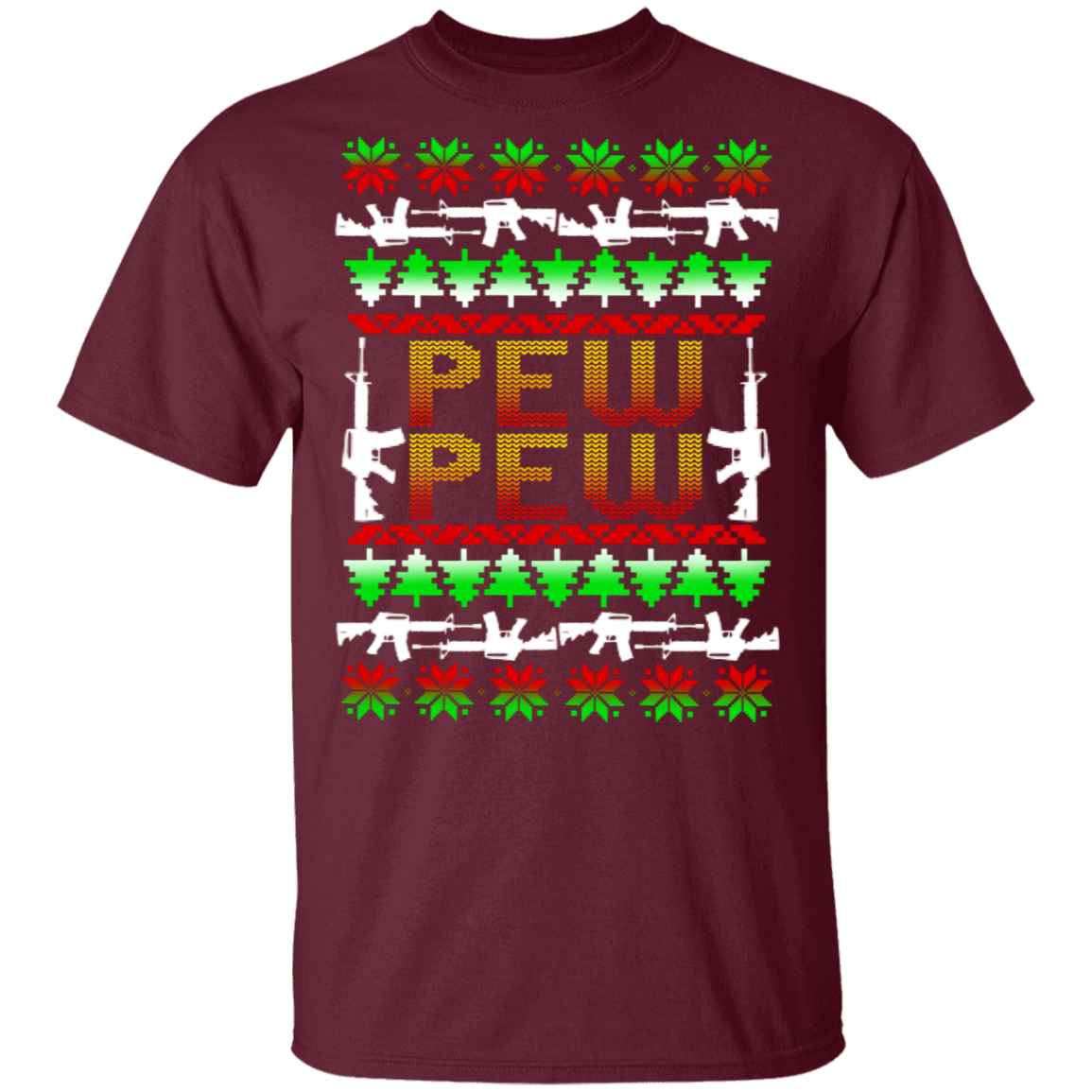 Pew Pew Firearm Rifle Ugly Christmas T-Shirt