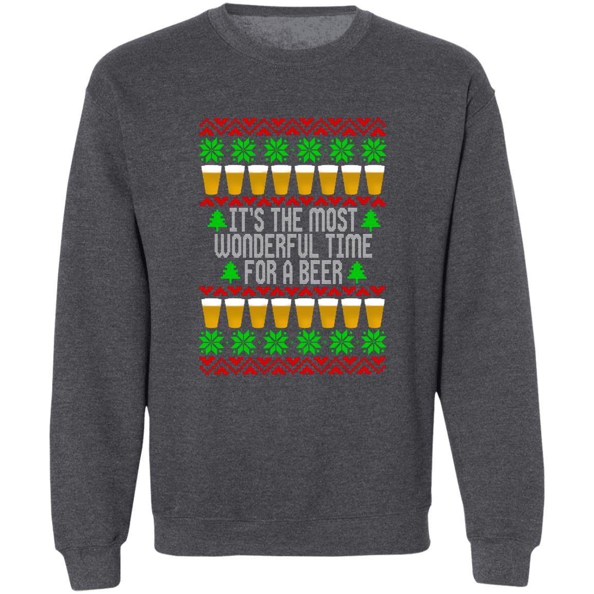 It's The Most Wonderful Time For A Beer Funny Christmas Crewneck Sweatshirt