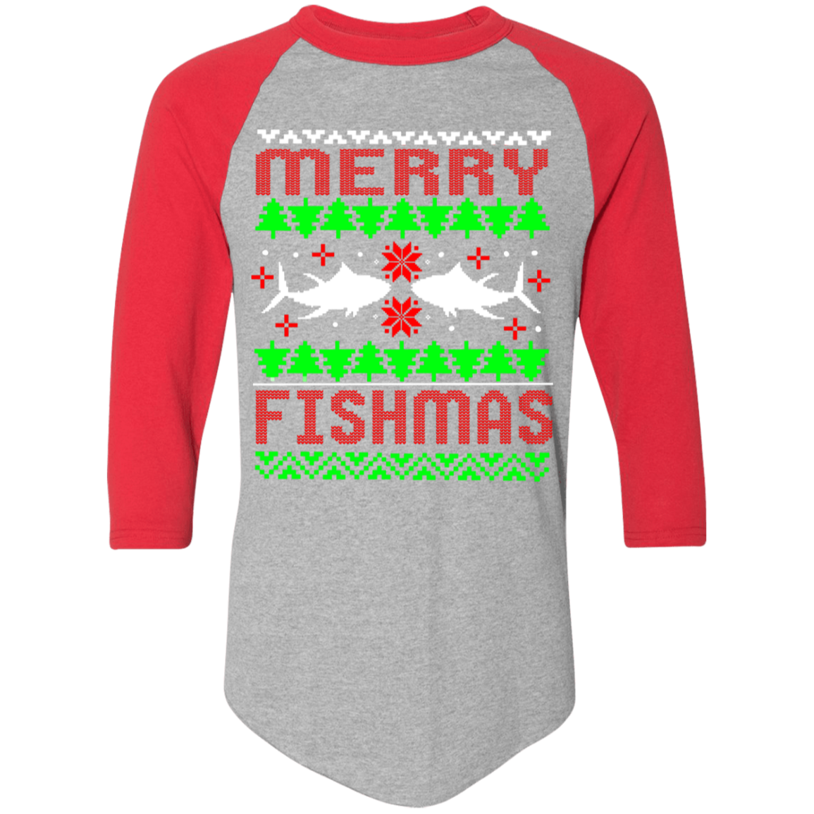 Merry Fishmas Ugly Christmas Baseball Raglan T-Shirt