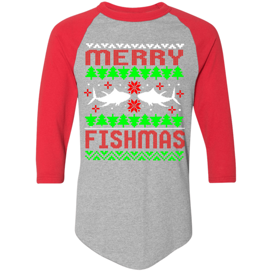 Merry Fishmas Ugly Christmas Baseball Raglan T-Shirt