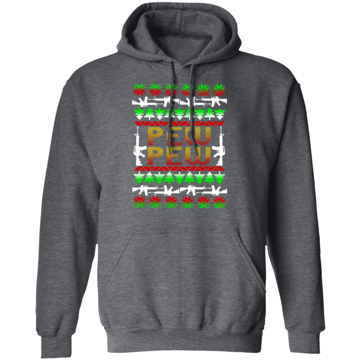 Pew Pew Firearm Rifle Ugly Christmas Pullover Hoodie
