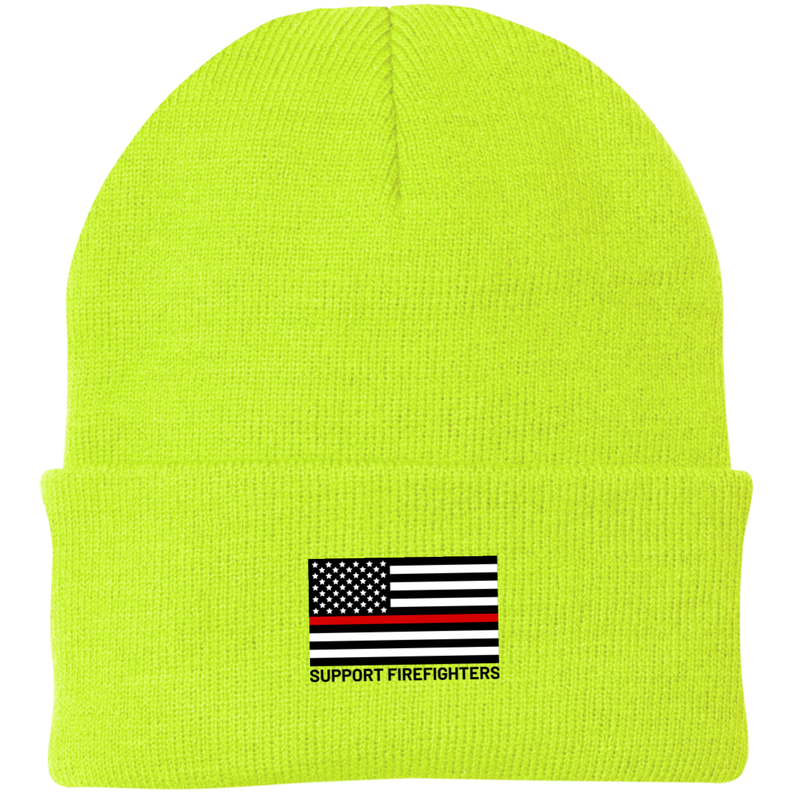 Support Firefighters Red Line American Flag Beanie Cap