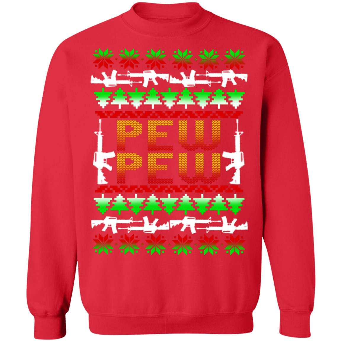 Pew Pew Rifle Firearm Freedom Patriot Ugly Christmas Crewneck Sweatshirt