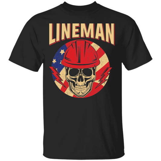 Lineman American Flag Skull T-Shirt