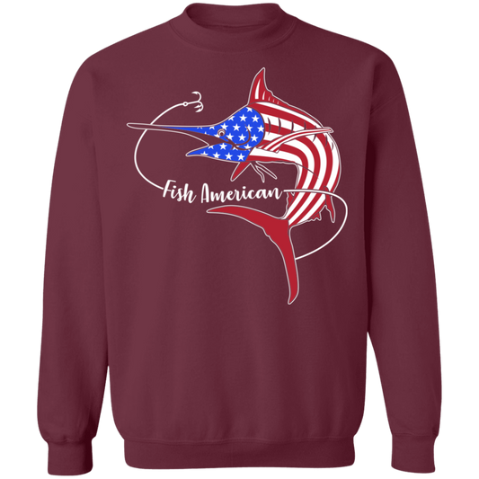 Marlin Fish Saltwater American Flag USA Crewneck Sweatshirt