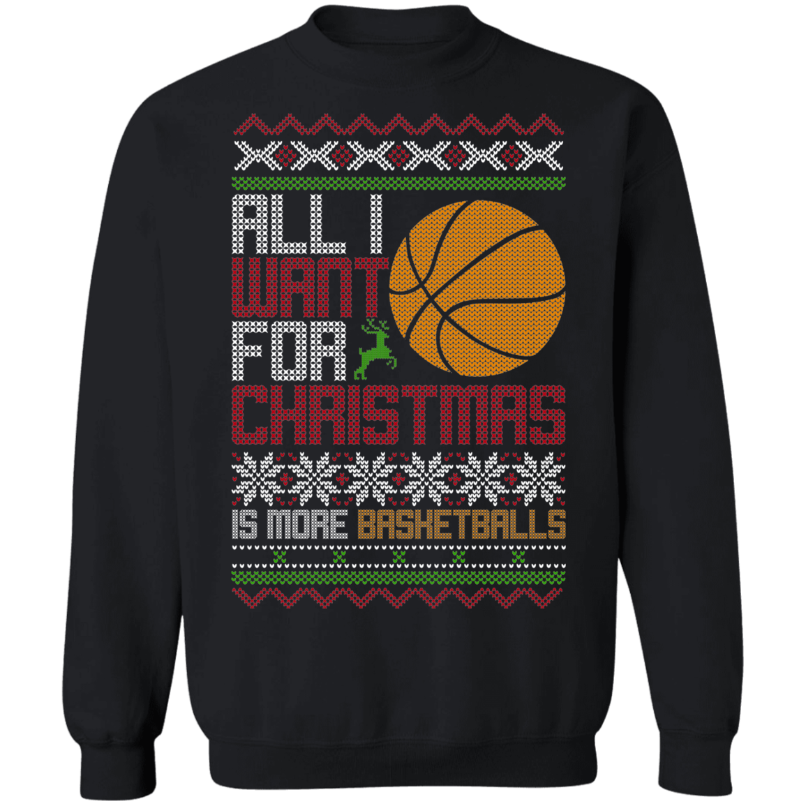 All I Want For Christmas Is More Basketballs Christmas Party Crewneck Sweatshirt