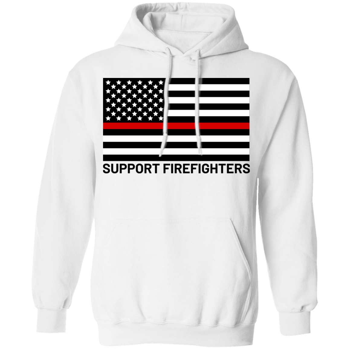 Support Firefighters Red Line American Flag Pullover Hoodie