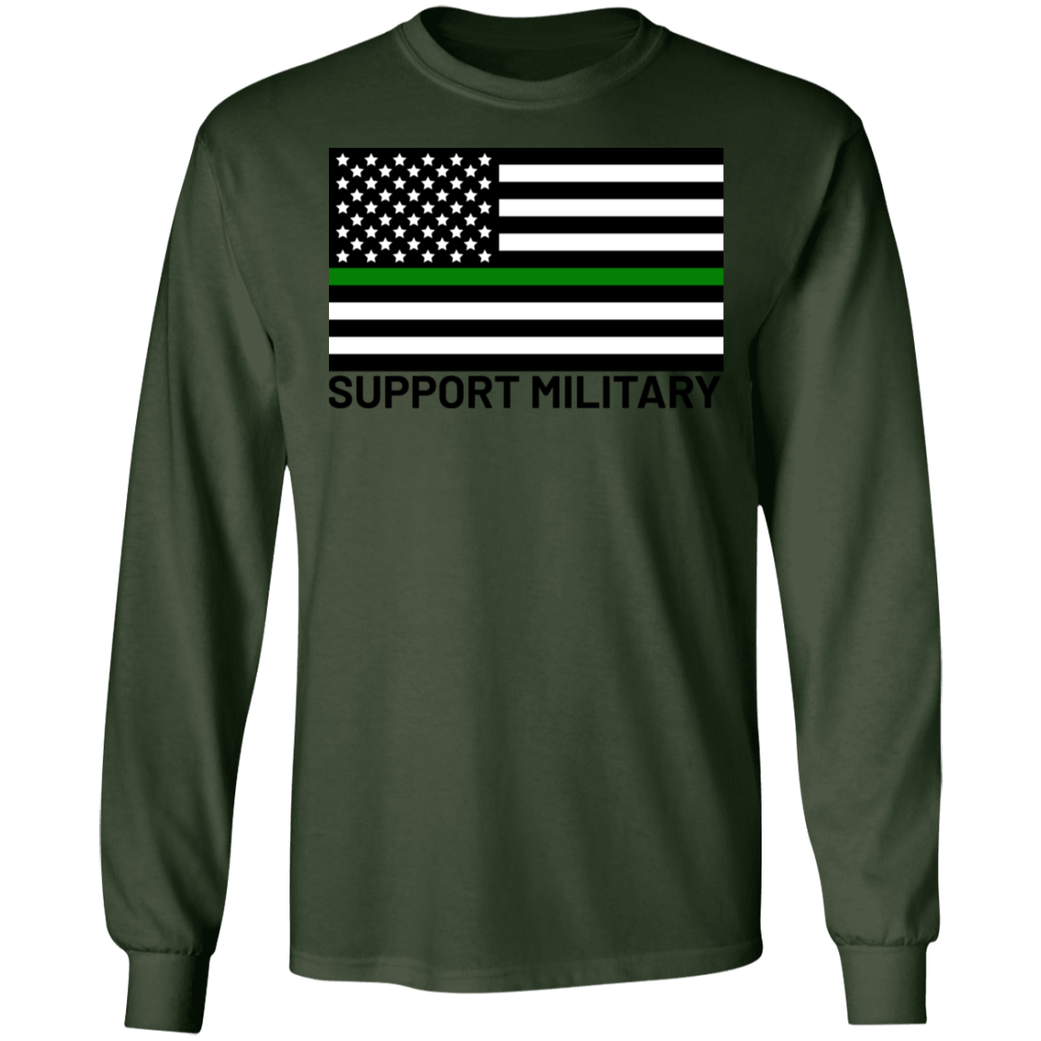 Support Military Green Line American Flag Long Sleeve T-Shirt