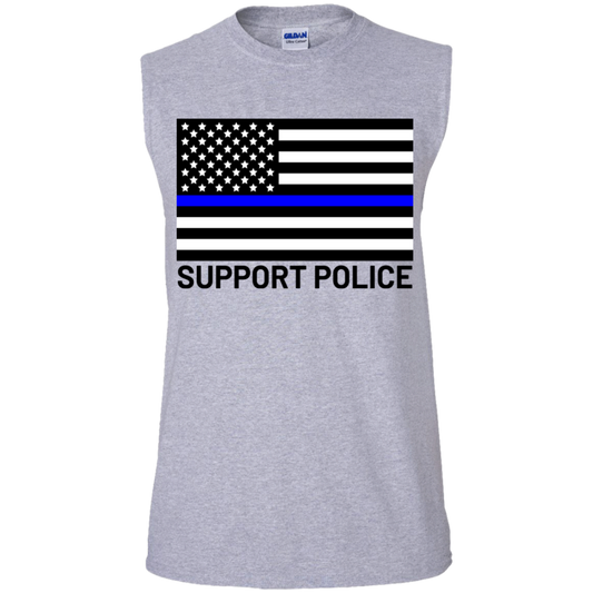 Support Police Blue Line American Flag Sleeveless T-Shirt
