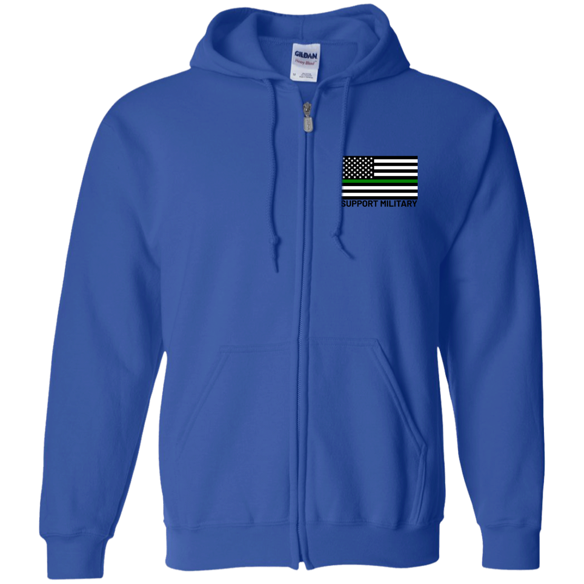 Support Military Thin Green Line American Flag Zip Up Hooded Sweatshirt