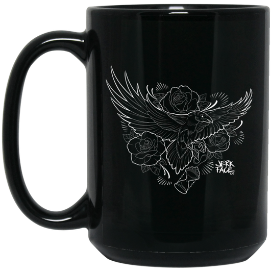 Raven and Hourglass Outline 15 oz. Black Coffee Mug