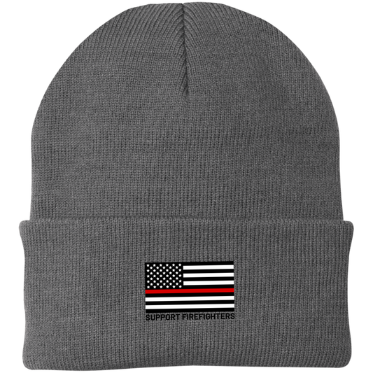Support Firefighters Red Line American Flag Beanie Cap