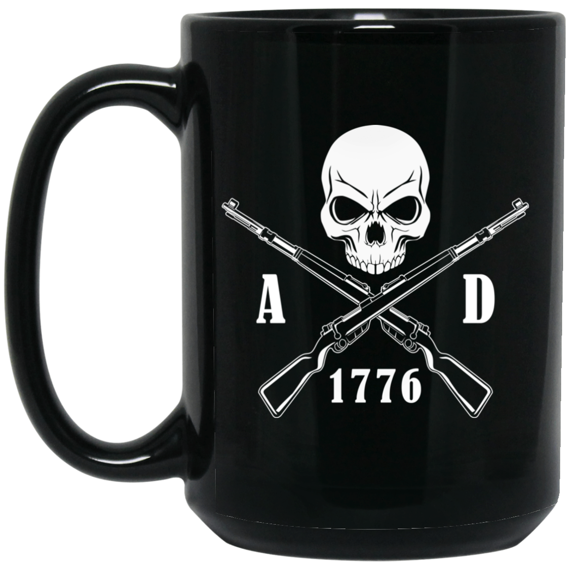 Wheel Spin Addict 15 oz Mug, 1776 Firearm Skull Black Mug