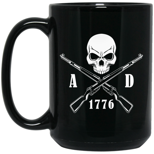 Wheel Spin Addict 15 oz Mug, 1776 Firearm Skull Black Mug