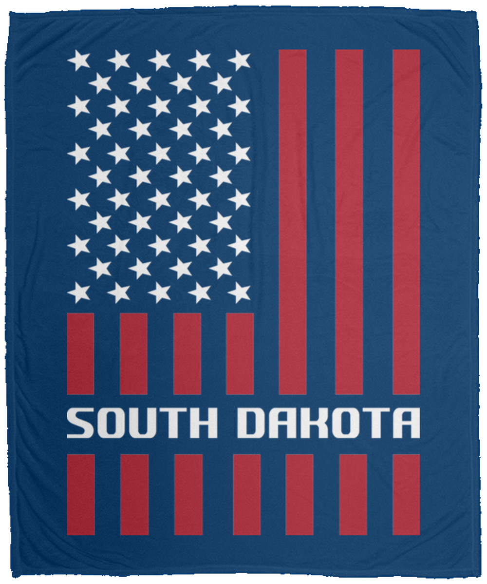 South Dakota American Flag Fleece Blanket - 50x60
