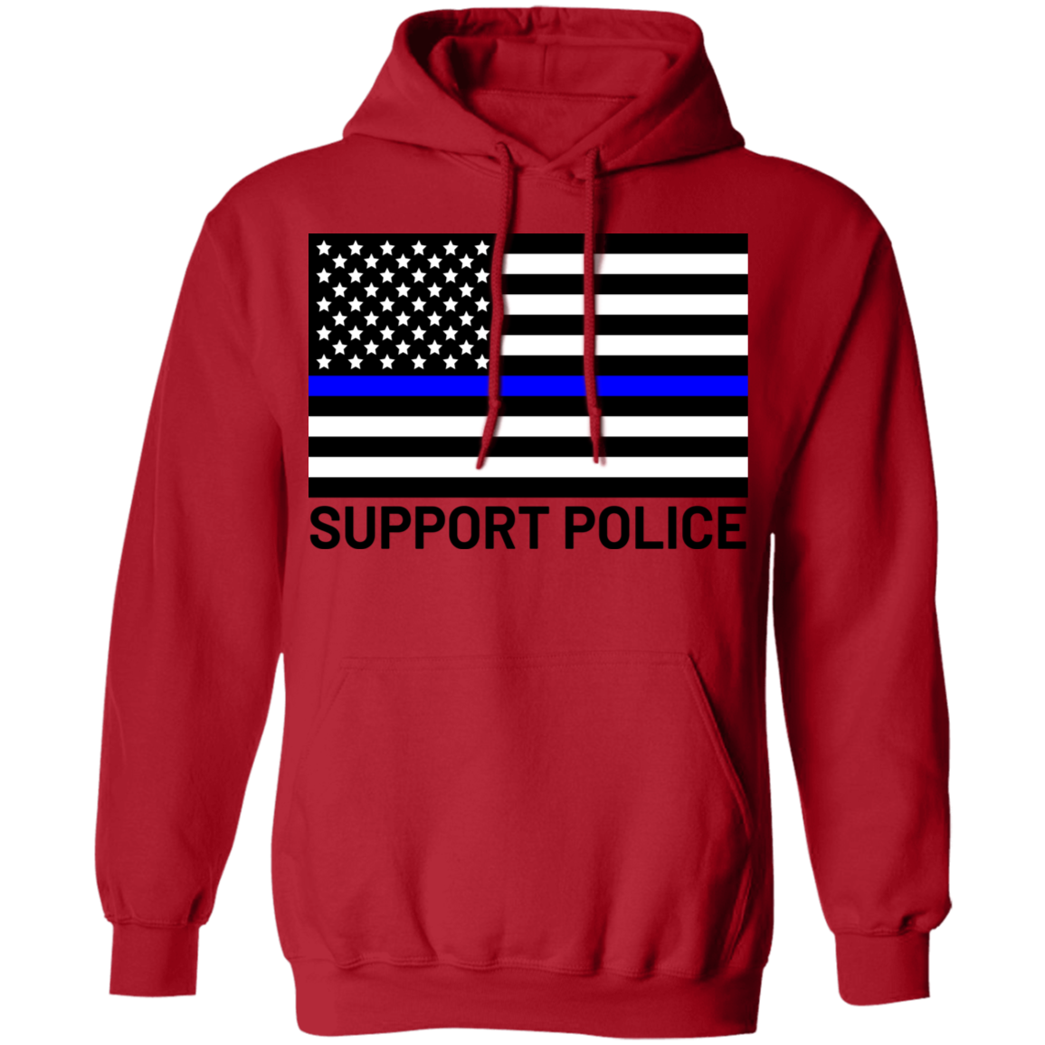 Support Police Blue Line American Flag Pullover Hoodie