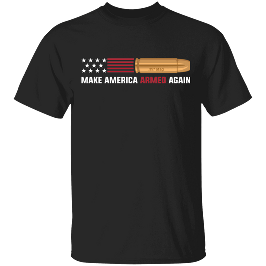 .357 Magnum Make American Armed Again Bullet American Flag USA T-Shirt