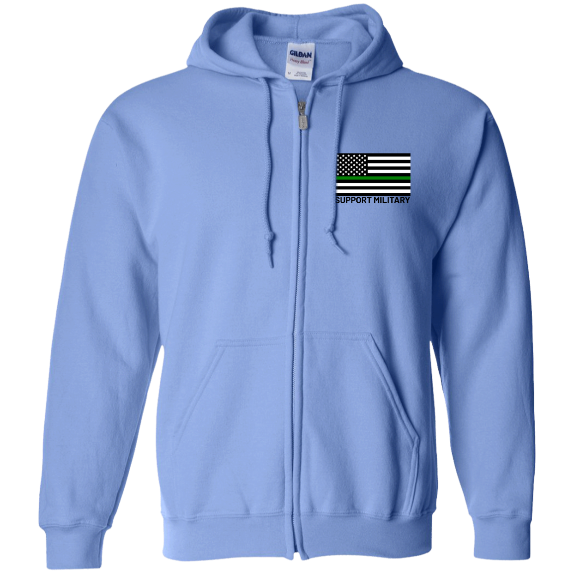 Support Military Thin Green Line American Flag Zip Up Hooded Sweatshirt