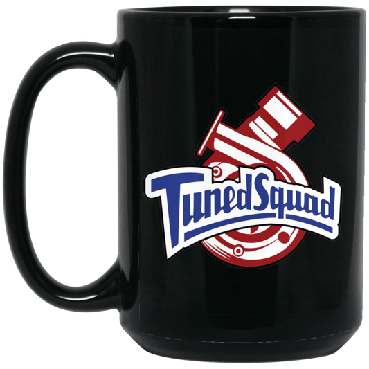 Wheel Spin Addict 15 oz Mug, Tuned Squad Turbo Boosted Black Mug