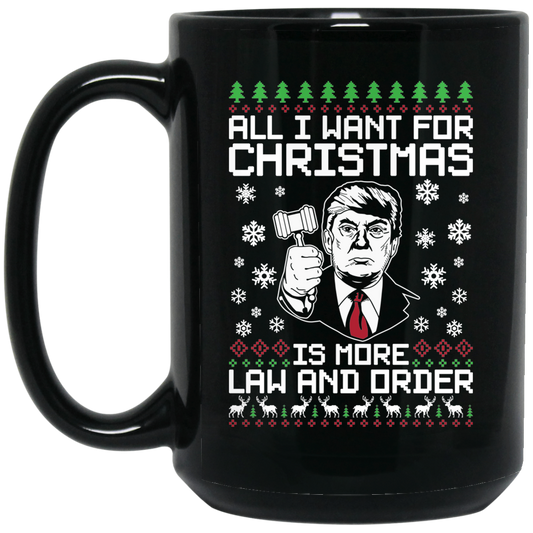 Wheel Spin Addict 15 oz Mug, Trump Law and Order Christmas Black Mug