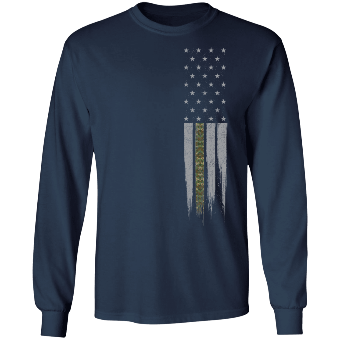 Military Camo Thin Line American Flag Long Sleeve T-Shirt