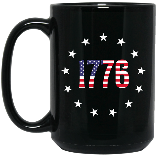 Wheel Spin Addict 15 oz Mug, 1776 Betsy Ross American Flag Black Mug